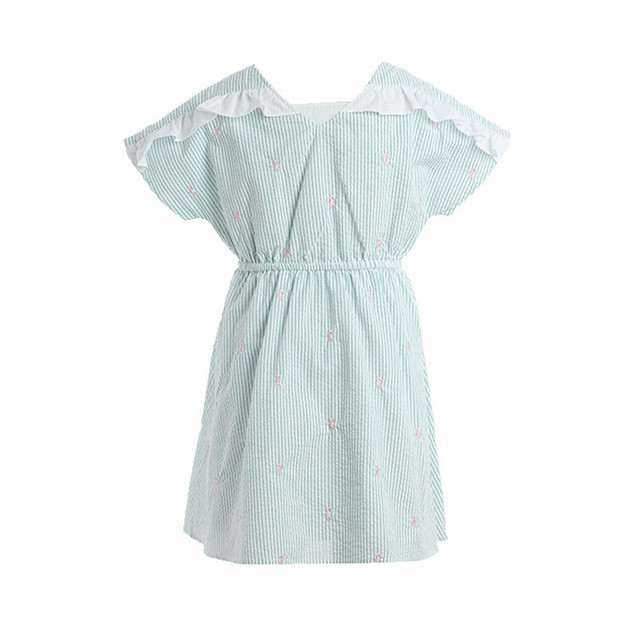>ochirly kids欧时力童装夏季荷叶边绣花女童短袖连衣裙2019新款