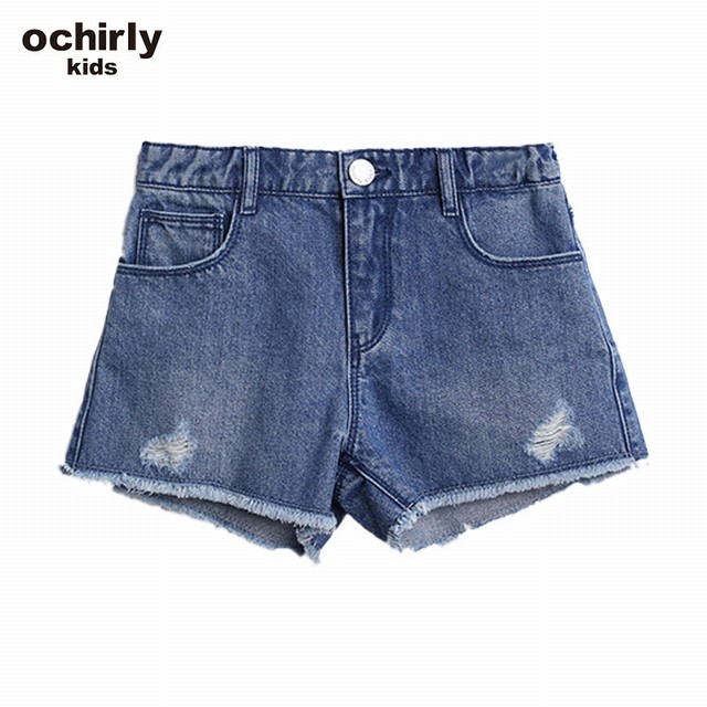 >ochirly kids欧时力童装女童新款亲子装百搭A字洗水磨破牛仔短裤