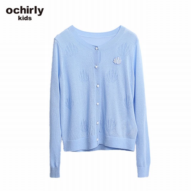 >ochirly kids欧时力童装女童新款亲子装长袖开襟钉珠图案毛织外套
