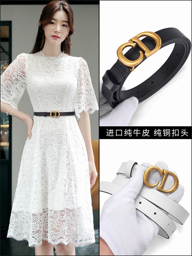 >多伦迪奥皮带女士真皮网红同款CD扣牛仔裤百搭腰带女细装饰配裙子