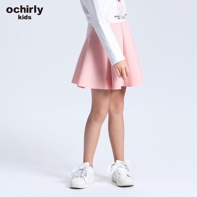 >ochirly kids欧时力童装女童百褶裙中大童新款纯色A字半身裙