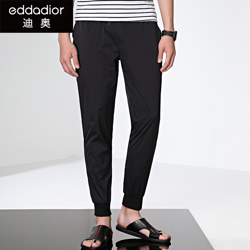 >迪奥男装休闲裤男2019夏季新款eddadior潮流黑色裤子束脚九分裤男