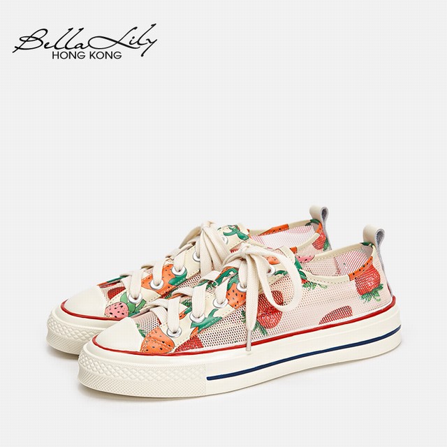 >Bella Lily小草莓网面夏季板鞋2019新款甜美系休闲鞋学院风平底鞋