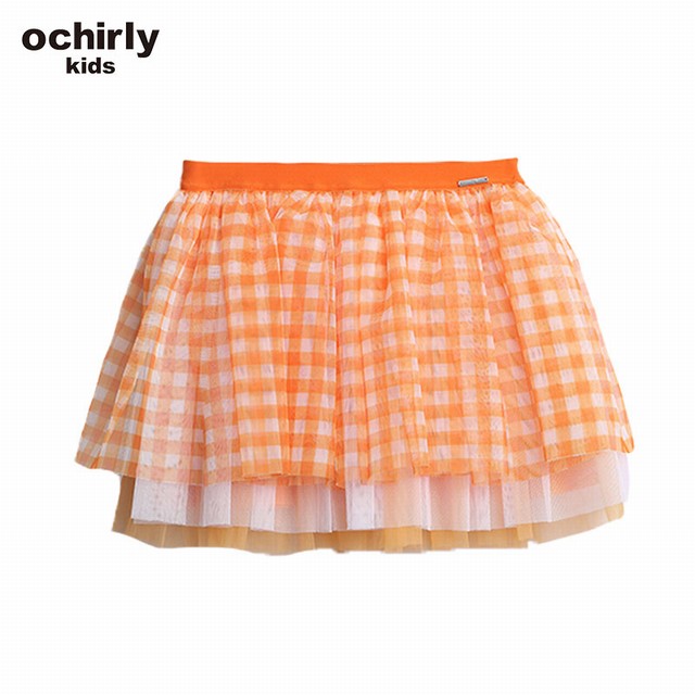 >ochirly kids欧时力童装女孩短裙格子网纱女童半身裙夏2019新款